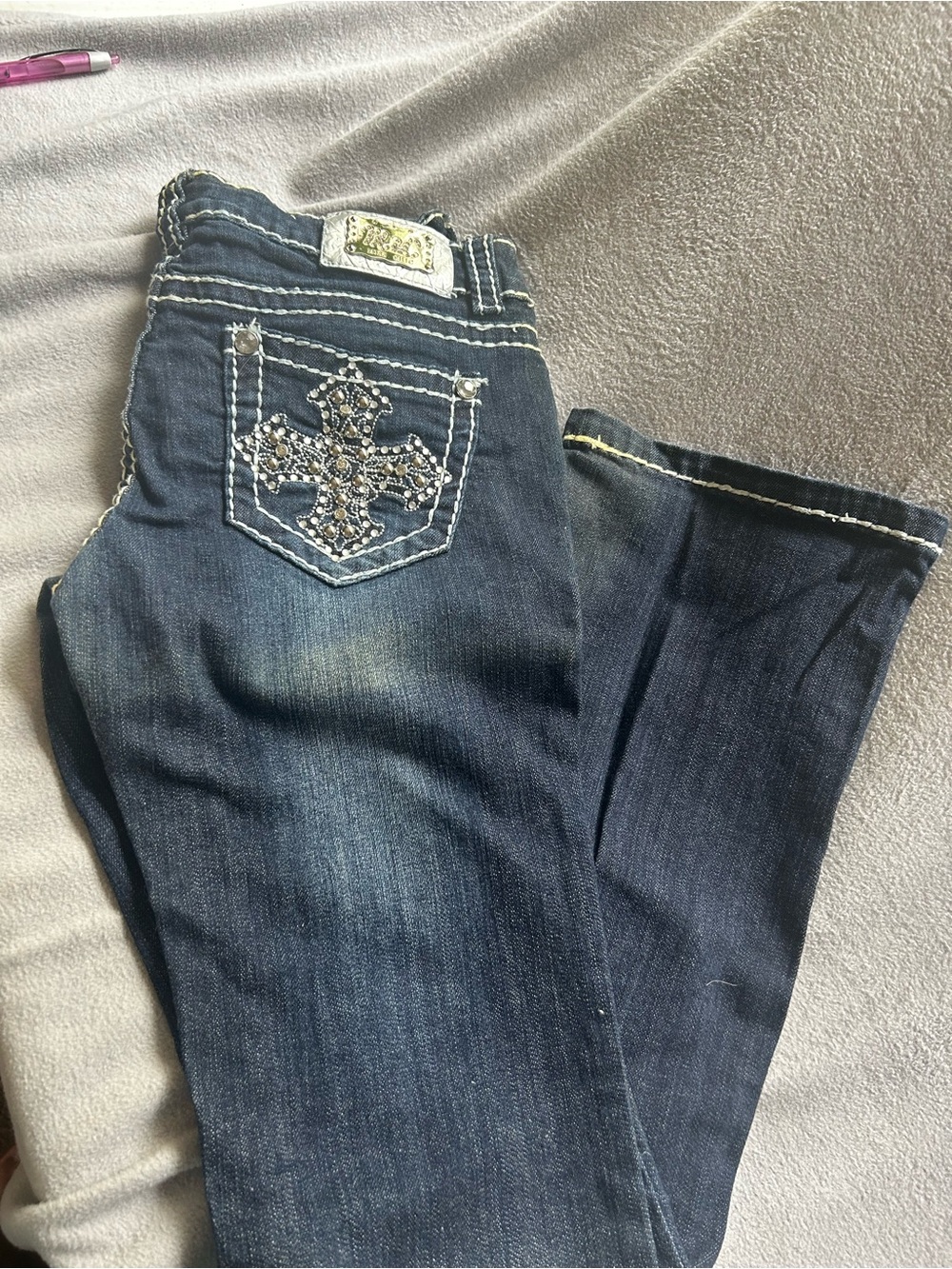 Miss Chic Jeans Size 7 Bootcut Embellished Cross Pocket Y2K Western Glam
